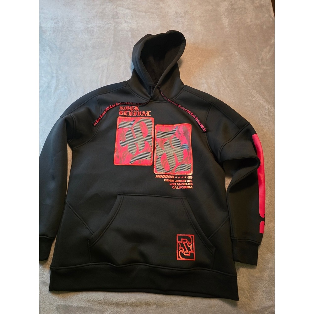 Rock Revival Jacket Mens Size M Black Hoodie Black Red Graphic Streetwear
